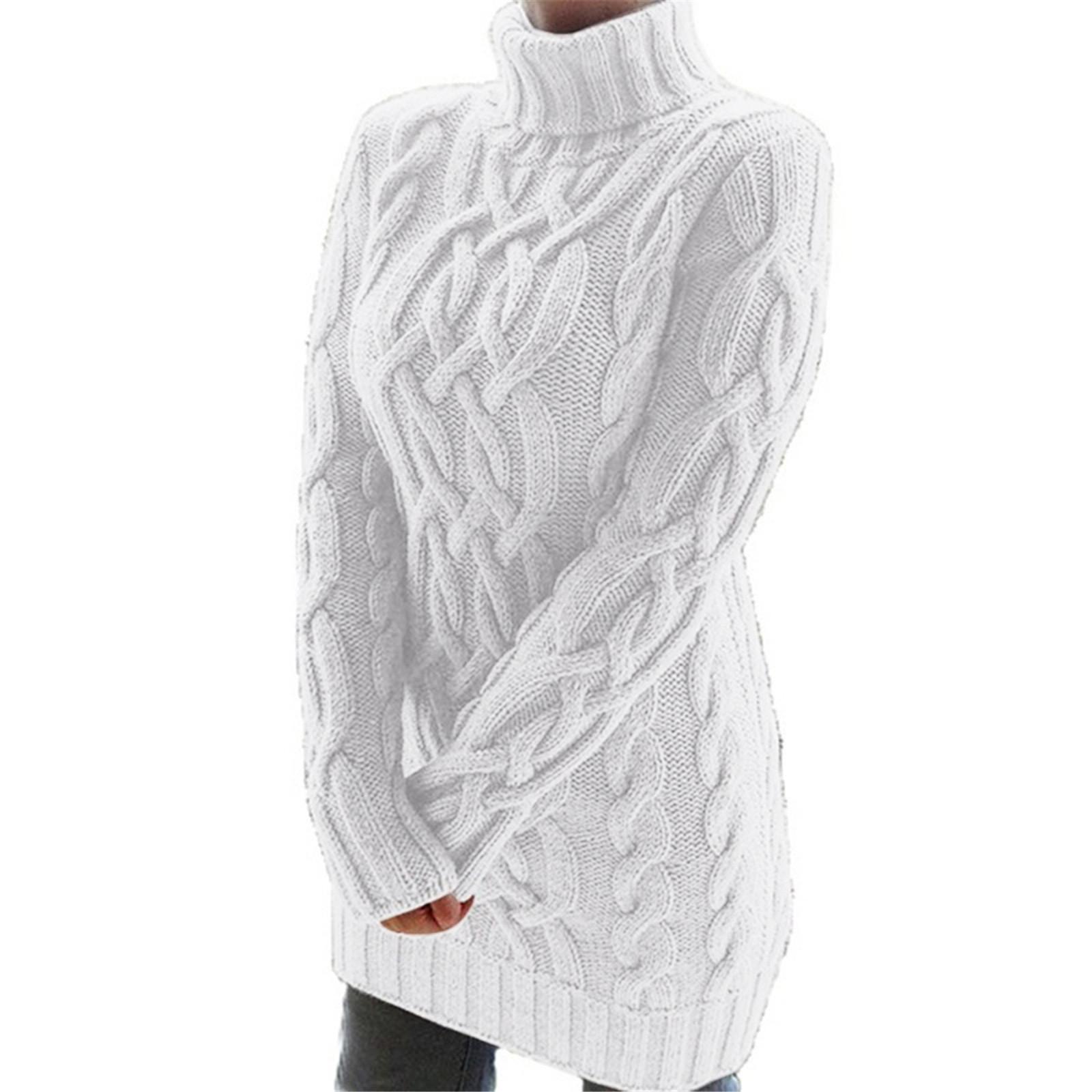 

Women Long SleeveTurtlenec Winter High Waist Loose Sweater Dress Pullover Jumper S белый