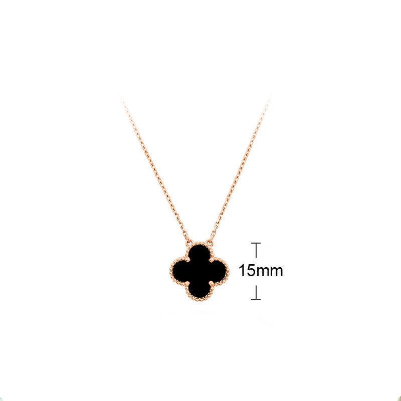 K rose gold four-leaf clover necklace women's single flower white fritillary chalcedony laser agate full diamond collarbone chain
