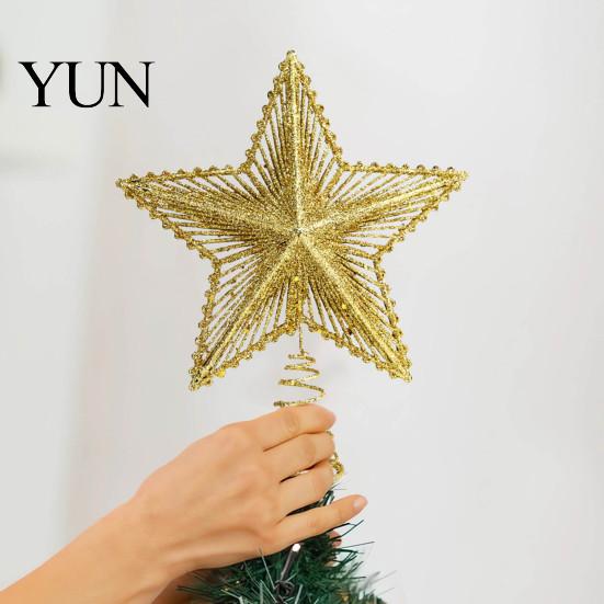 Holiday Party Ornament Glitter Star Christmas Tree Topper, Hollow Treetop Ornament, Top Accent Piece Sparkling Decoration for Home Decor Gold Silver