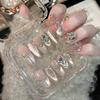 Light Luxury Full Diamond Silver White Cat's Eye Handmade Wearable Nails, Elegant and White, Gentle and High-end, Nail Art Stickers, False Nails