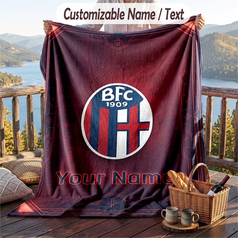 Flannel Blanket Bologna FC Print Custom Name Text Soft Throw for Sofa Bed