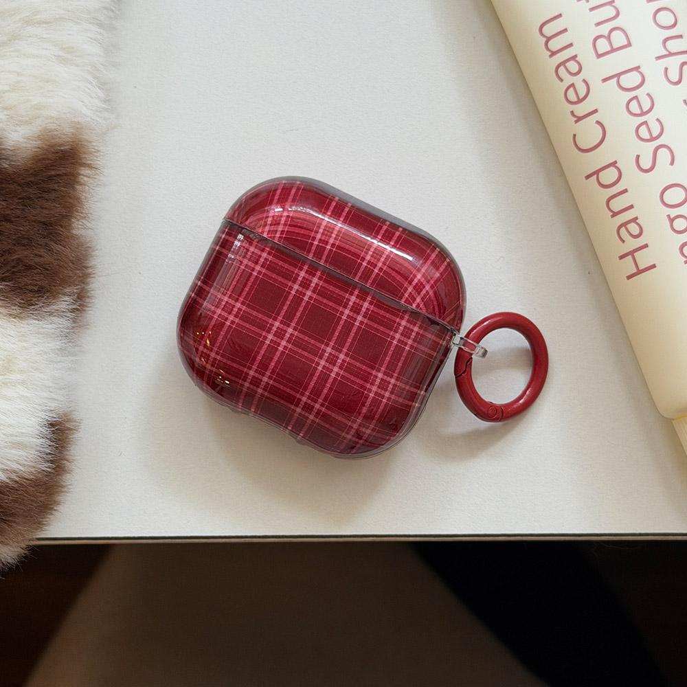 Fashion Retro Wine Red Grid Gloss Soft Silicone Headphone Cases for AirPods 1 2 3 4 Pro 2 Pro3 Cute Pendant Protection Cases