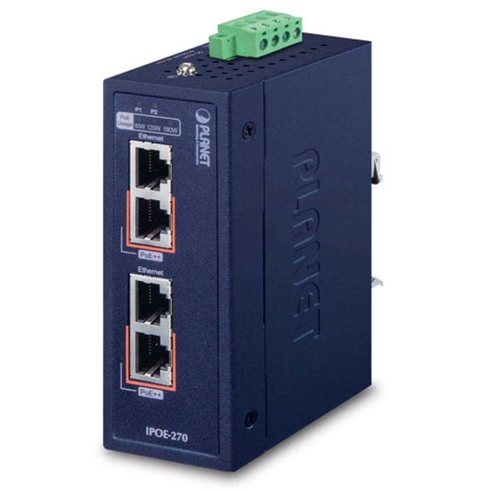 

Industrial Injector Hub []PLANET-IPOE-270 2-port Multi-Gigabit 802.3bt PoE++