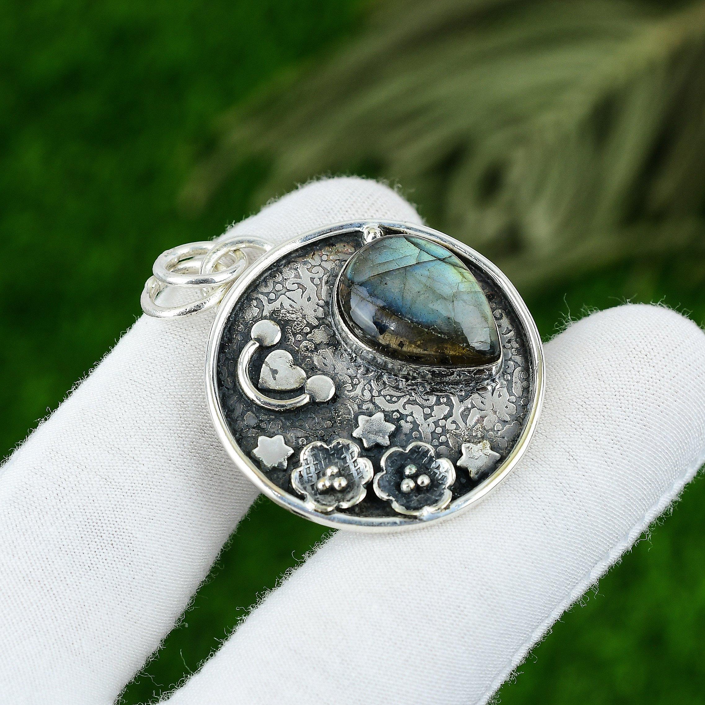 

Подарок для нее Ювелирная подвеска из стерлингового серебра 925 пробы с натуральным лабрадоритом