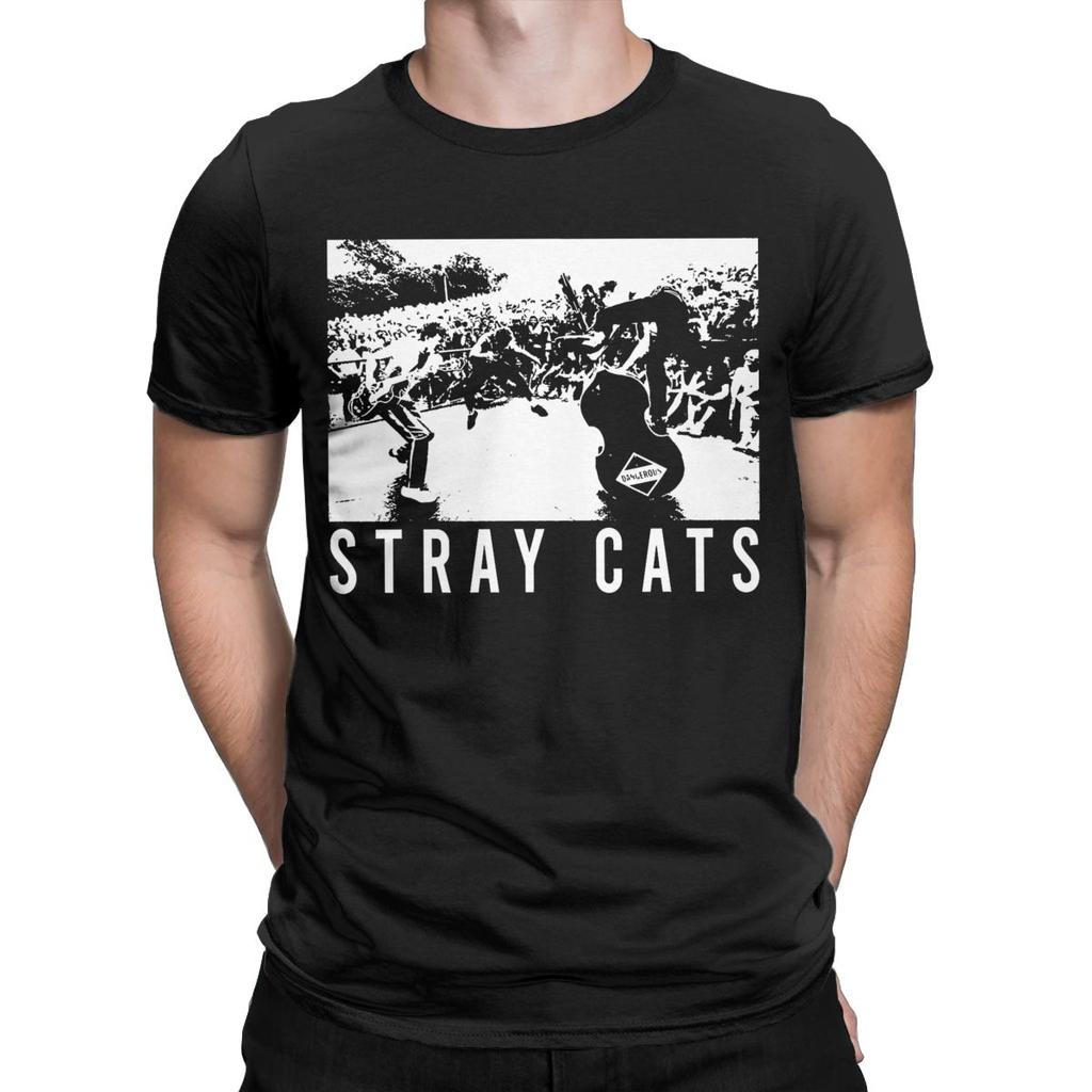 Novelty Band Stray Cats T-Shirts for Men Round Collar 100% Cotton T Shirts Short Sleeve Tee Shirt Plus Size Clothes