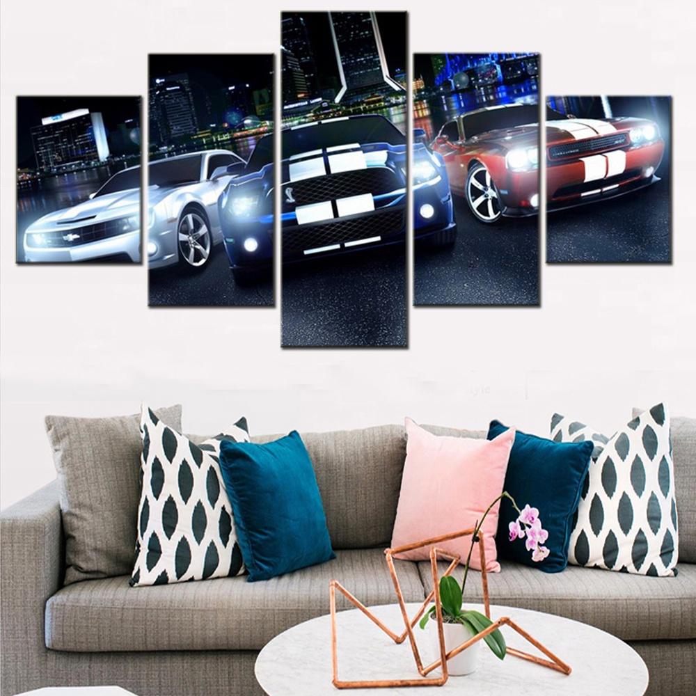 5 Pieces Wall Art Canvas Painting Home Decoration Vehicle Ford Mustang Sports Car Modular Picture Print For Living Room Artwork
