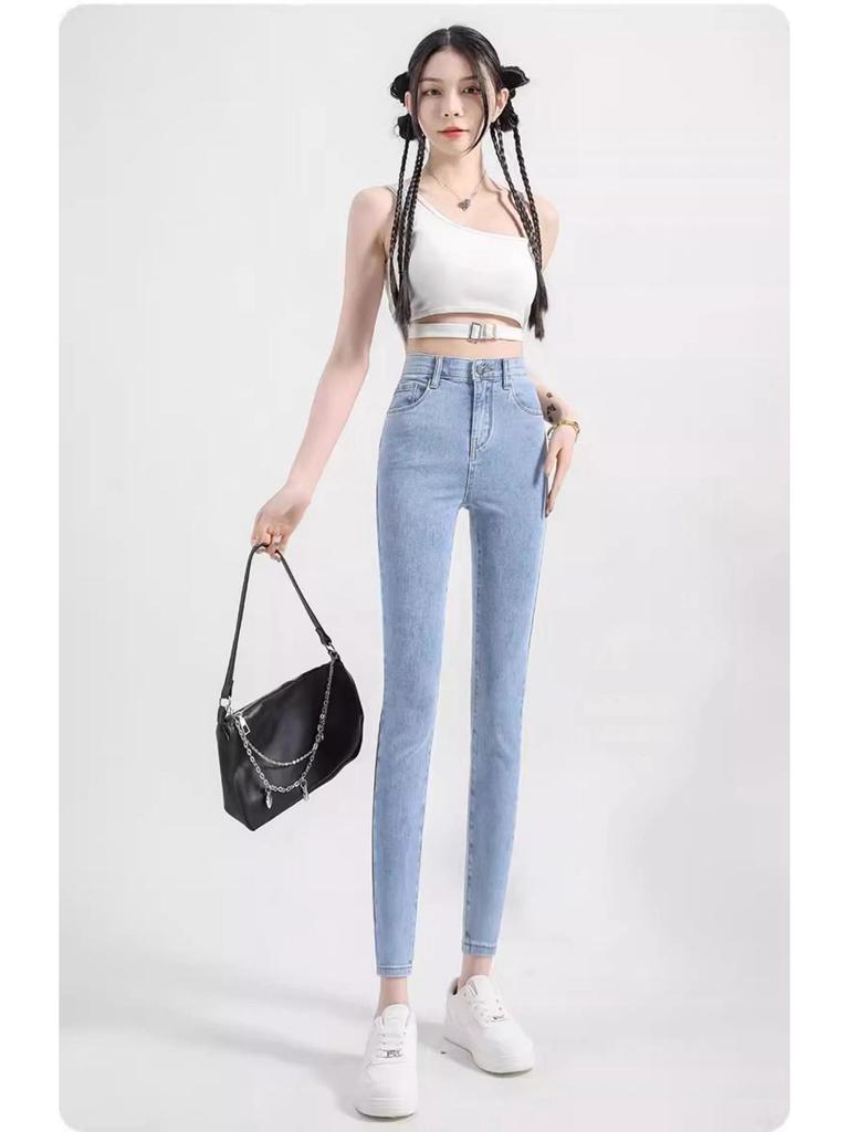 Damen High-Waist Skinny Jeans: 2025 Frühlingsstil, Helle Farbe, Stretch Schlankmachende Bleistifthose