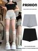 European Style Women's Grey Low-Waist Wide-Leg Sports Shorts - Summer Casual Three-Quarter Straight Leg