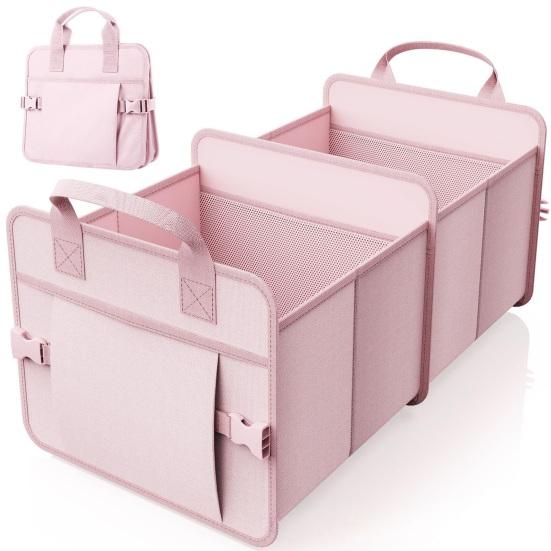 Car Trunk Organizer Foldable Portable Storage Box with Non-Slip Base 2 Compartments Car Storage Container for Groceries Sports Gear
