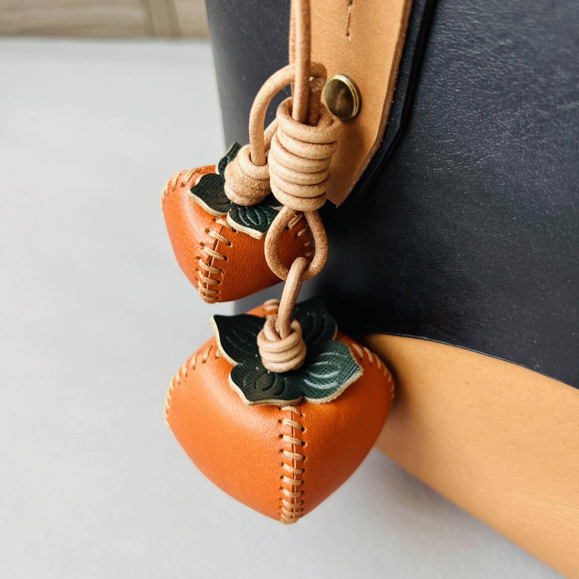 

Genuine Leather Handmade Pendants Suitable for Bags Handbag Backpacks,Cute Leather Bag Charms Fruit Keychain Accessories