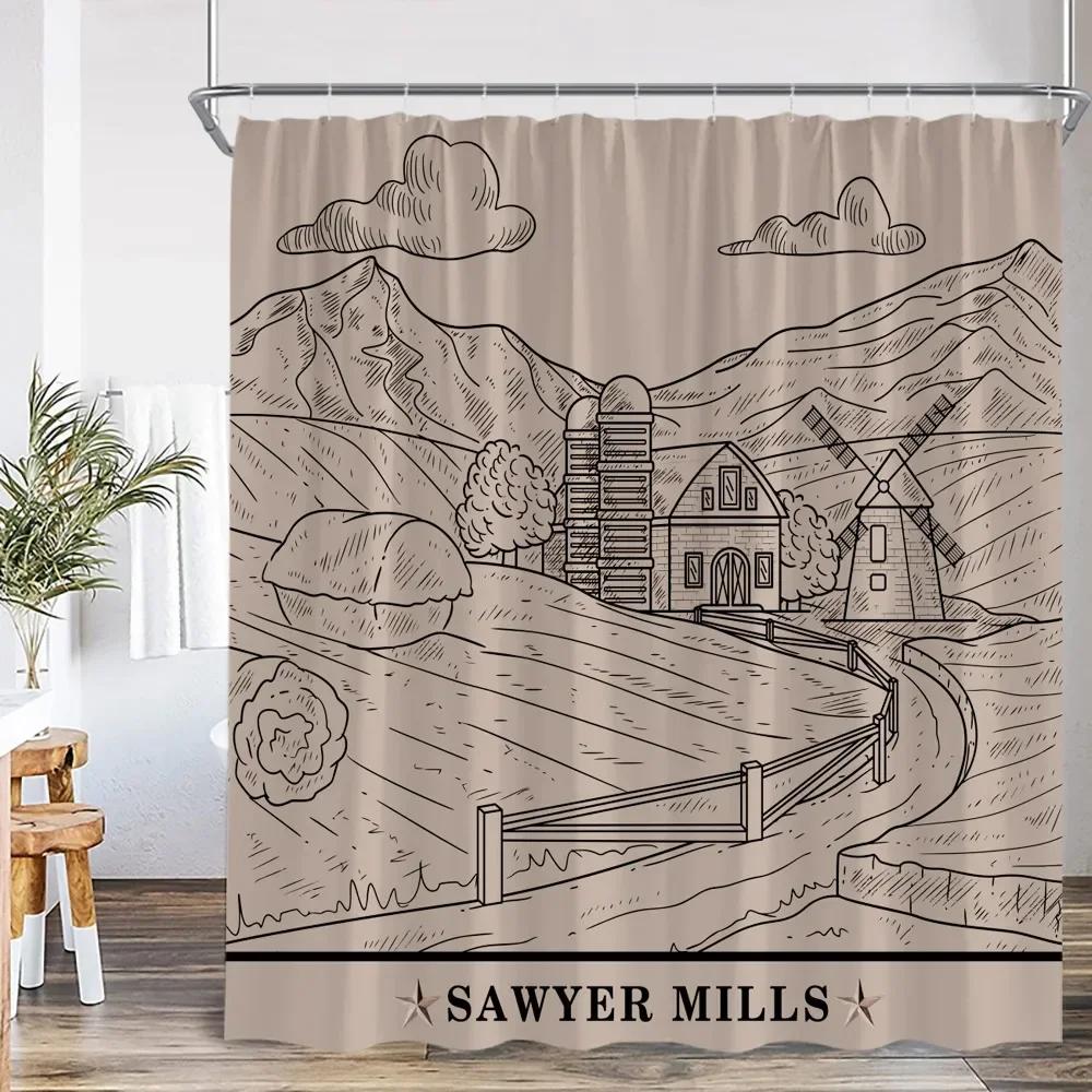 Camping Shower Curtain Camper Travel Bus Beach Coconut Tree Surfboard Outdoor Action Bathroom Decoration RV Shower Curtain