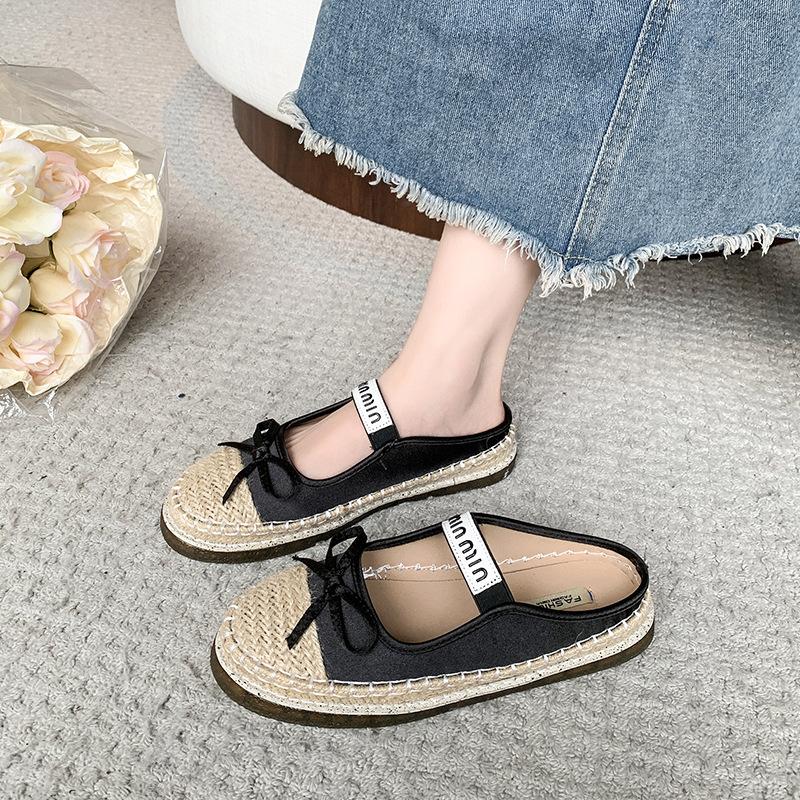 

Женские летние туфли-мюли Мэри Джейн на плоской подошве, с сумкой на носке, в сказочном стиле, полуленивые, на толстой подошве, соломенные туфли-рыбаки 39 чёрный