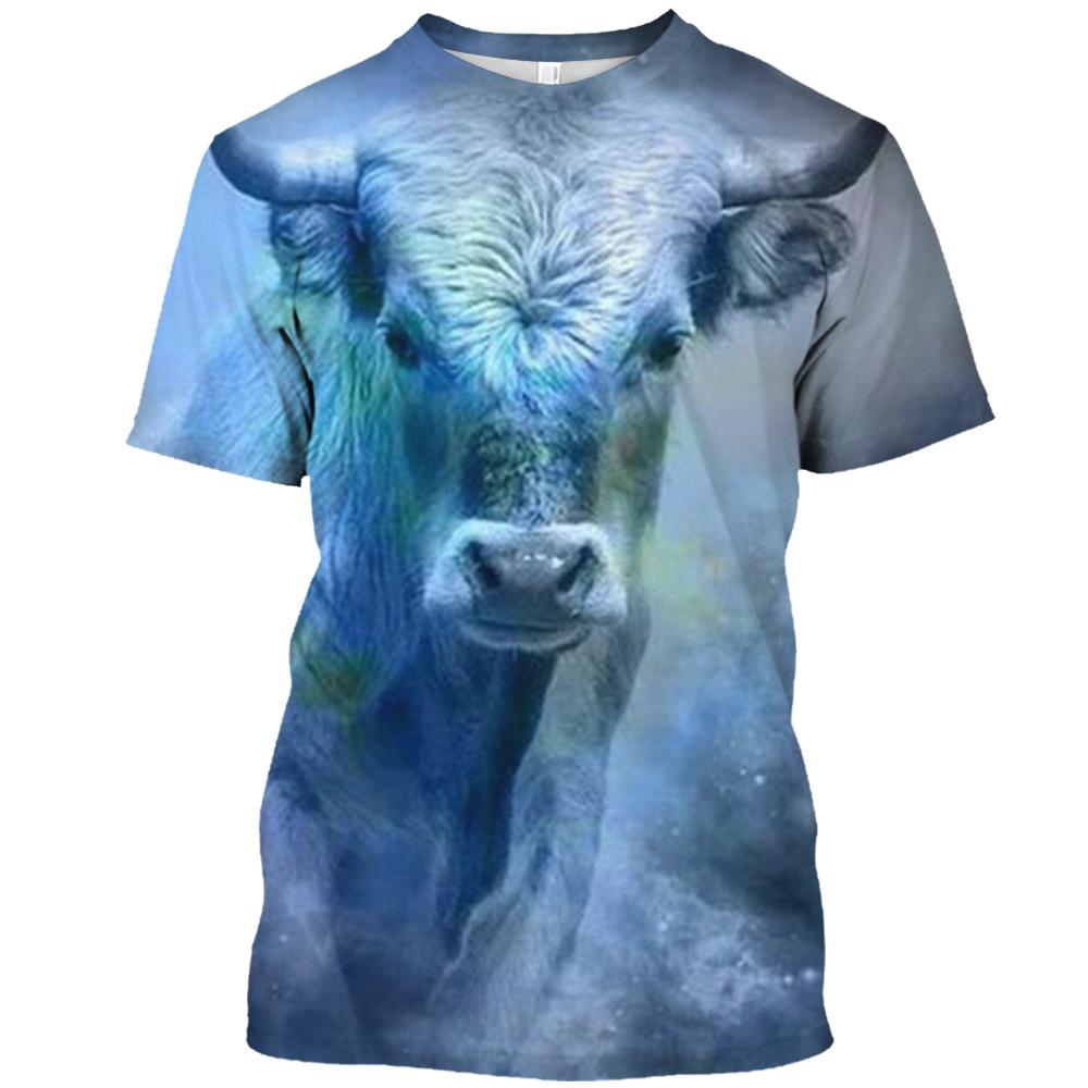 Fashion Kids T-shirt Funny Animal Cow Pattern Print Short-sleeved Bullfight Tops Tees Casual Girl T-shirt Boy Streetwear