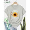 Women's European and American Summer Short-sleeve Shirt with Contrasting Colors and a Simple, Unique Sunflower Print Surrounded by a Heart