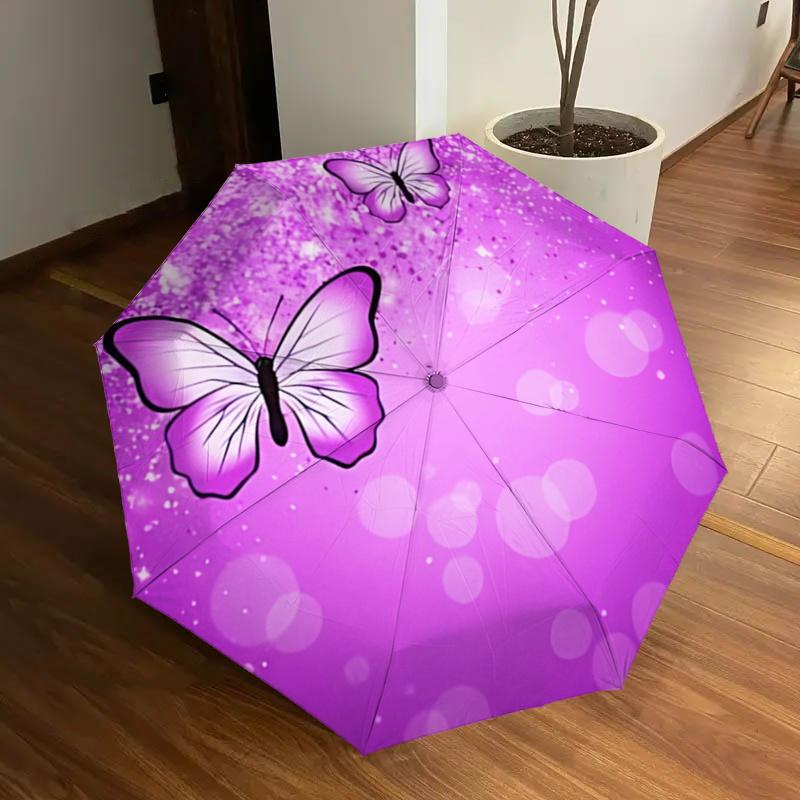 

Purple Butterfly Auto Open Close Umbrella - Portable Folding Design with Iron Frame - Gift for Fans, Travelers, Daily Use1121148a