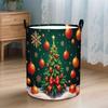 1-Pack Christmas Laundry Basket with Handles, Featuring Christmas Tree Ornament Holiday Winter Pattern, Large Capacity Foldable Polyester Hamper, Fest