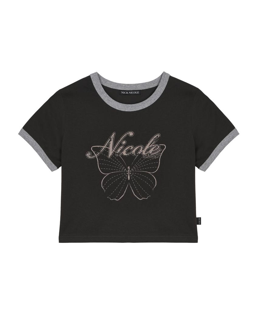 Nigaennikol Butterfly Ringer Crop Top_Charcoal