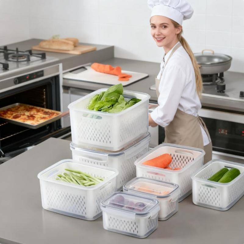 13pcs/set reusable plastic food storage container suitable (5 lids+5 boxes+3 drainage baskets)