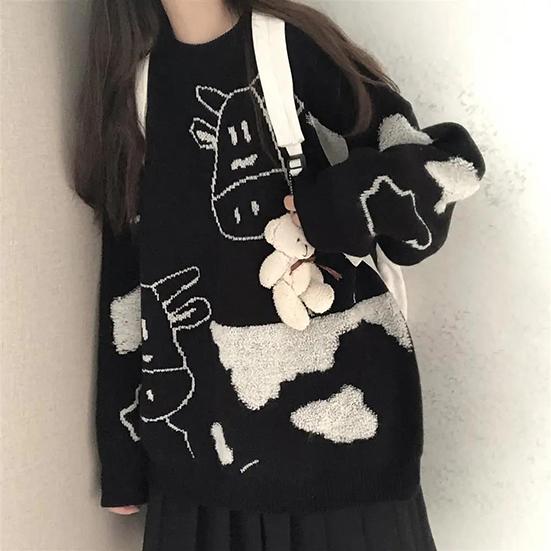 Dam Höst och Vinter Lös Tröja Dam Stor Storlek Mångsidig Casual Söt Stickad Pullover