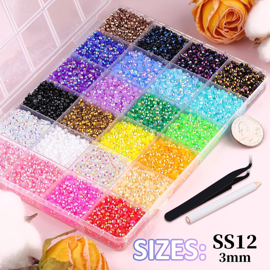 24 Grid 3mm Mixed Color Resin Drill AB Rhinestone Set Flatback Nail Drill For Bedazzle Thing Crafting Book Nail Art
