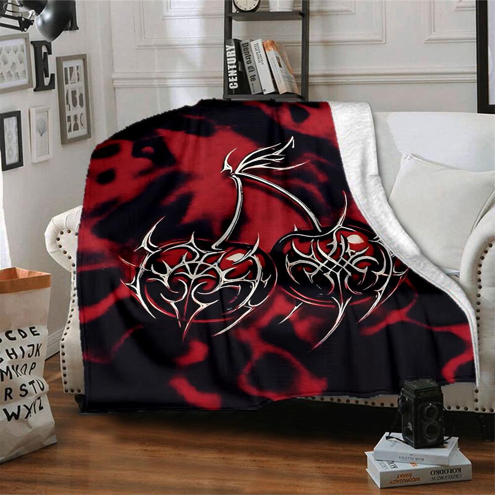 1pc Flame Heart cherry Blanket, Lightweight Flannel Throw Blanket For Sofa, Bed, Travel, Camping, Living Room, Office, Couch, Chair, And Bed