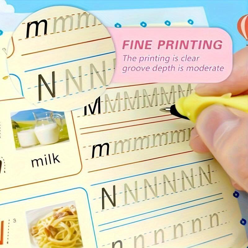 [Faddishdeal] Vier magische Schreibübungsbücher, magische Kalligrafie-Übungsbücher, die wiederverwendet werden können, Nachverfolgbücher (4 Bücher + 1 Stift + 8 Ersatzminen)