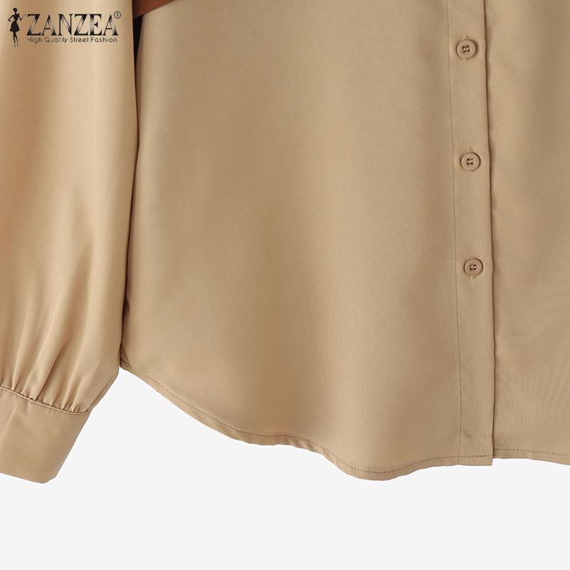 ZANZEA Women Casual Round Neck Long Sleeve Patchwork Blouse