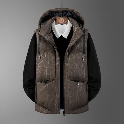 Men's Zipper Sleeveless Cardigan Hooded Contrasting Color Coat Vest Autumn and Winter Fashion Top