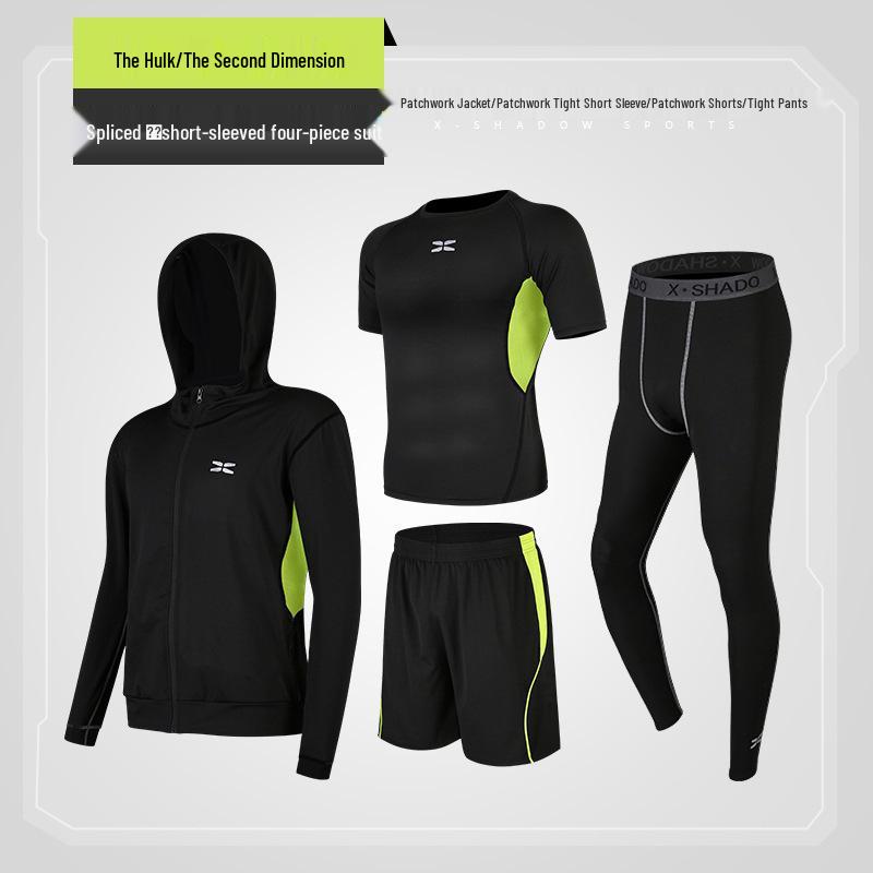 Men's Summer Quick-Dry Fitness Clothing Set: Casual Four-Piece Tight-Fit Running Training Gear