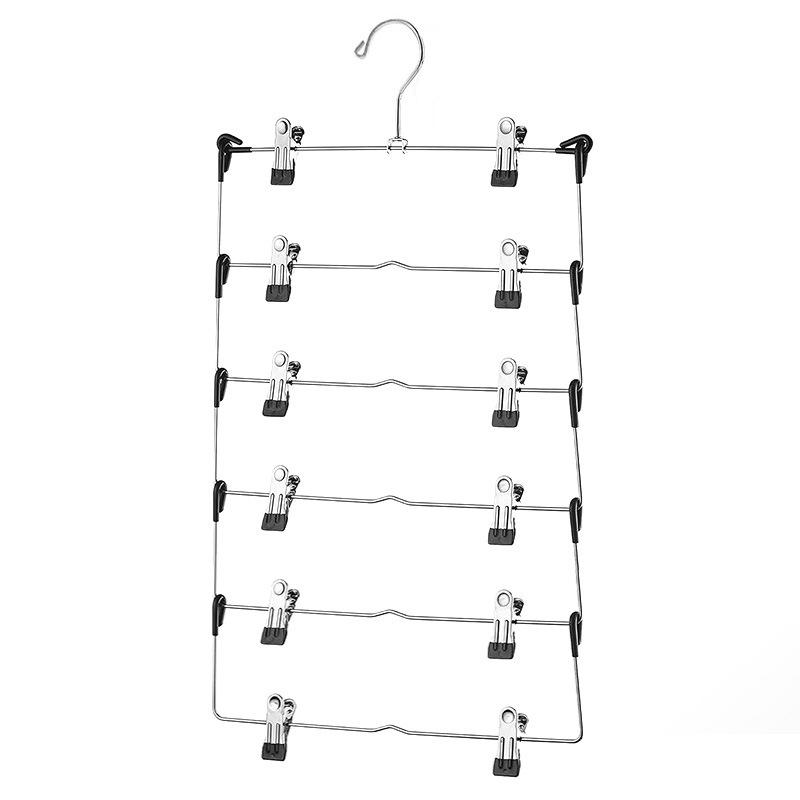 6-Layer Adjustable Foldable Metal Hanger with Clips for Skirts and Pants