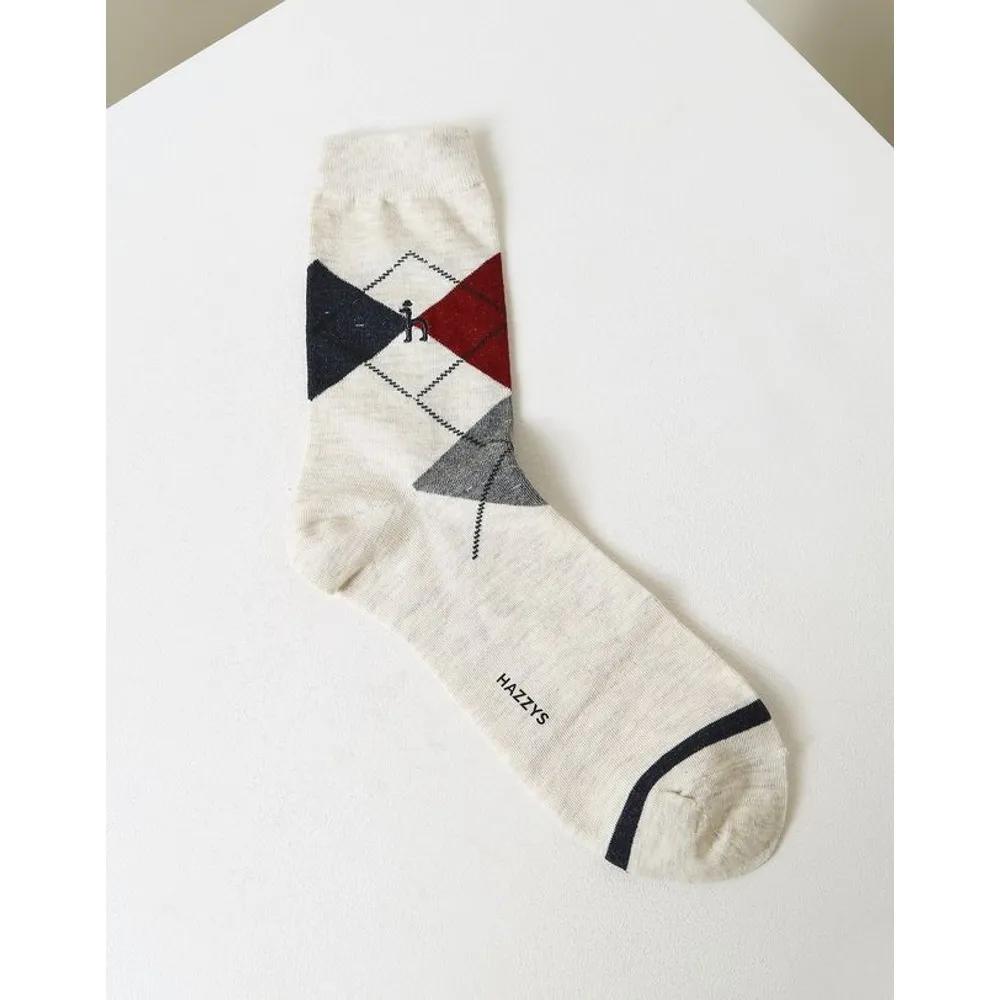 [26FW] White Check Cotton Blend Long Socks 3-Piece Set HISS6F527WT