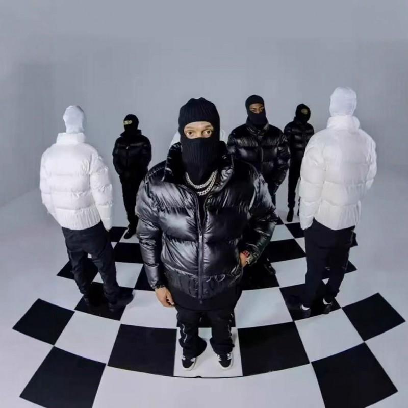 Mens Streetwear Winter Cotton Puffer Jacket Trapstar Style Embossed Lettering Stand Collar Loose Fit