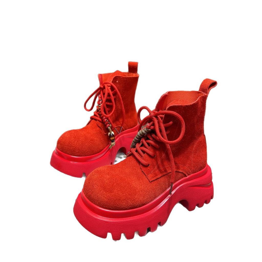 2025 podzim nové matné kožené Martensky dámské boty platforma muffin kulatá špička šněrovací ležérní lokomotivní boty krátké boty dámské