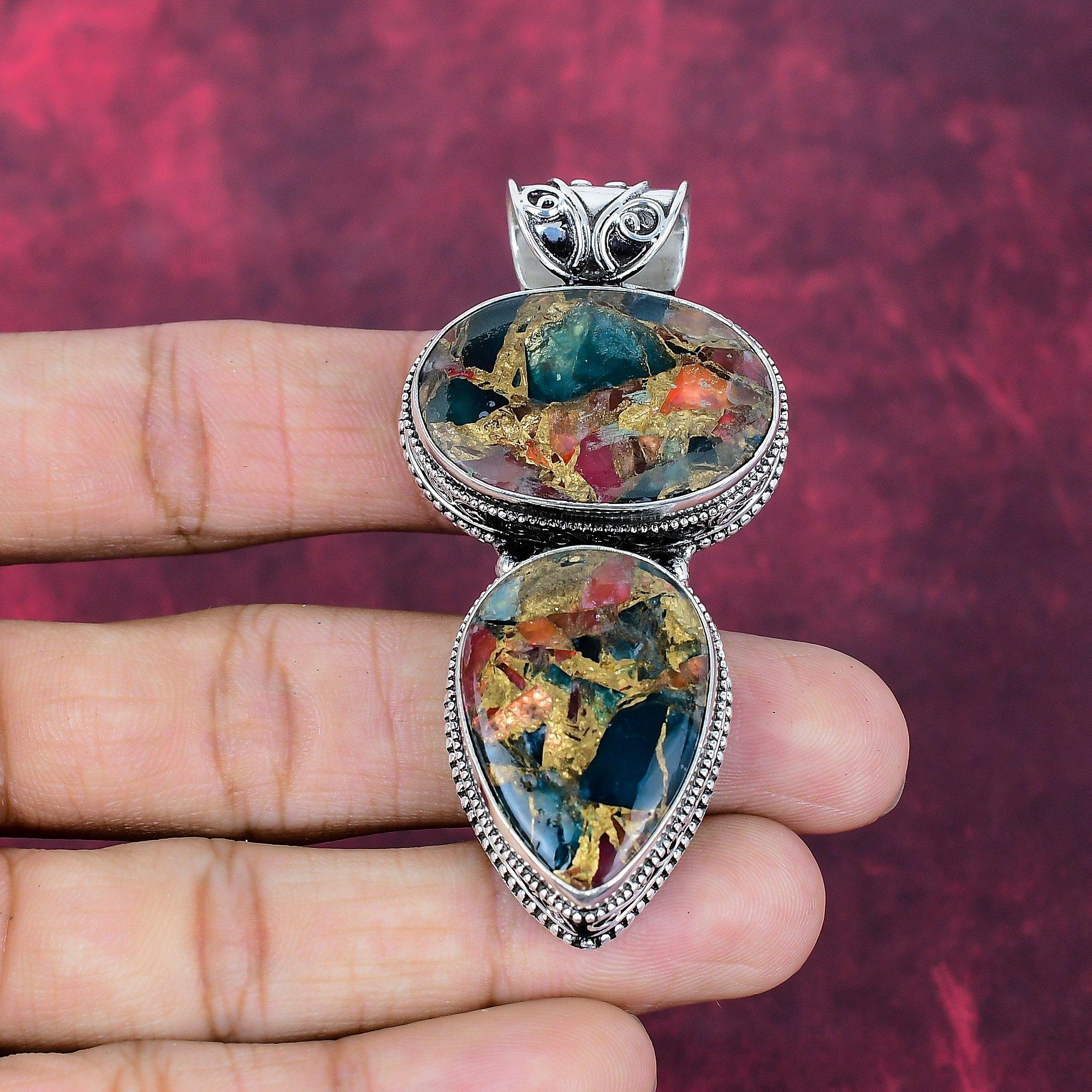 

Медный кулон с мультитурмалином ручной работы, кулон из стерлингового серебра 925 пробы, красивый кулон, на День благодарения 2.75 Inches