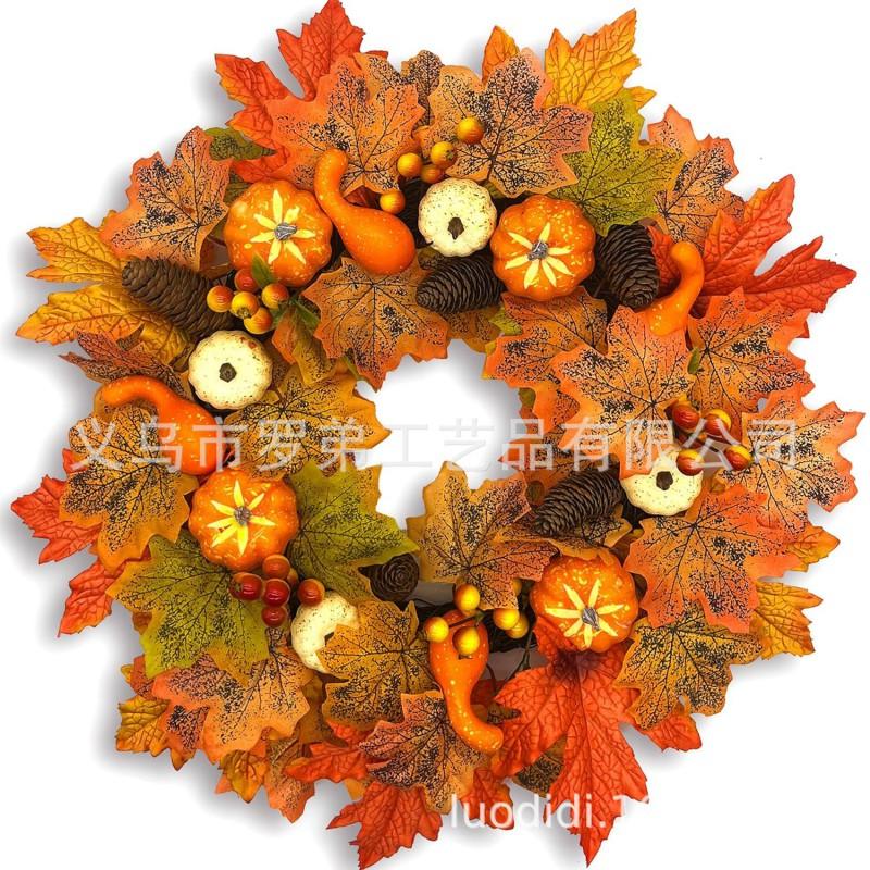 Harvest Wreath With Pumpkins Berries Vine Circle Halloween Thanksgiving Door Decor