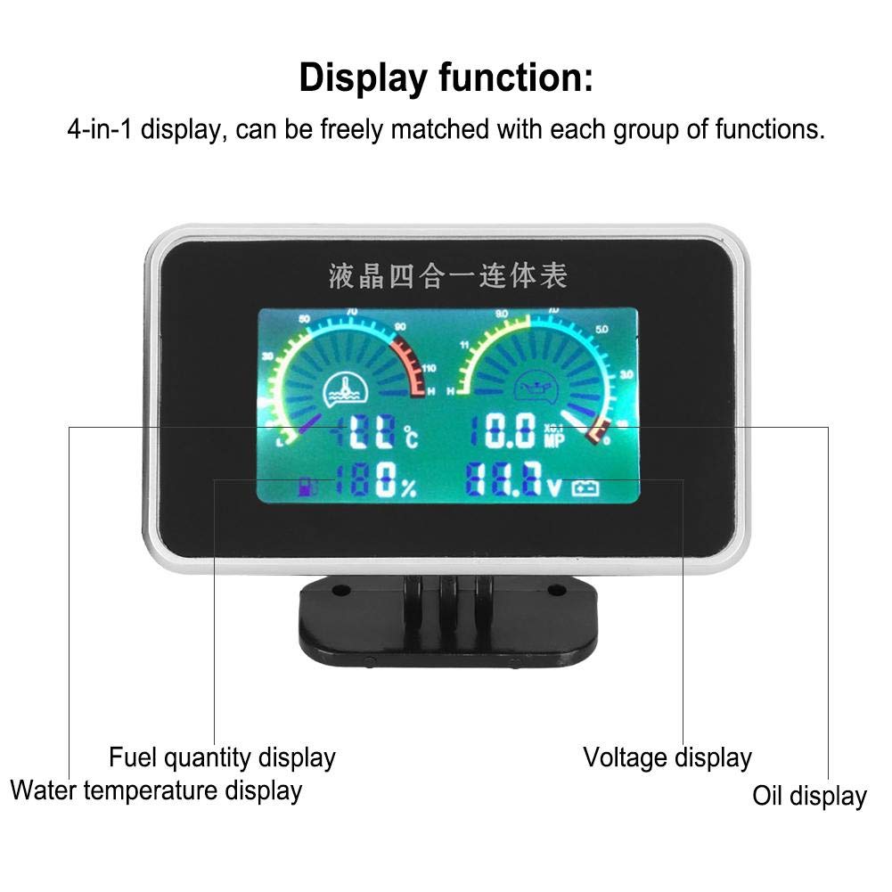 DC 9V-36V 4-in-1 Car Instrument Car LCD Digital Display Voltmeter Fuel Water Temp Oil Pressure Meter for Selecting The Existing Vehicle