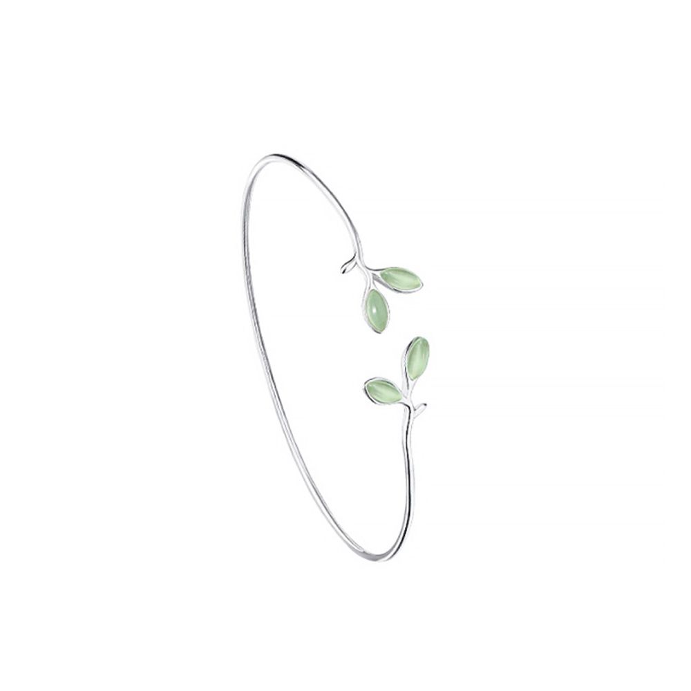 Korean Style Women Bracelet Open Bangle Bracelet Adjustable Bangle Green Leaf Cuff Bracelet