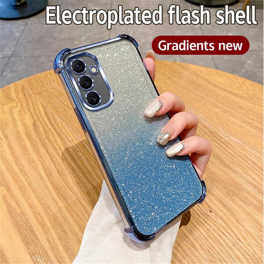 Gradient Glitter Plating Clear Phone Case For Samsung A15 A25 A35 A55 A54 A34 A14 A24 A13 A53 A23 A33 A32 A52 Shockproof Cover