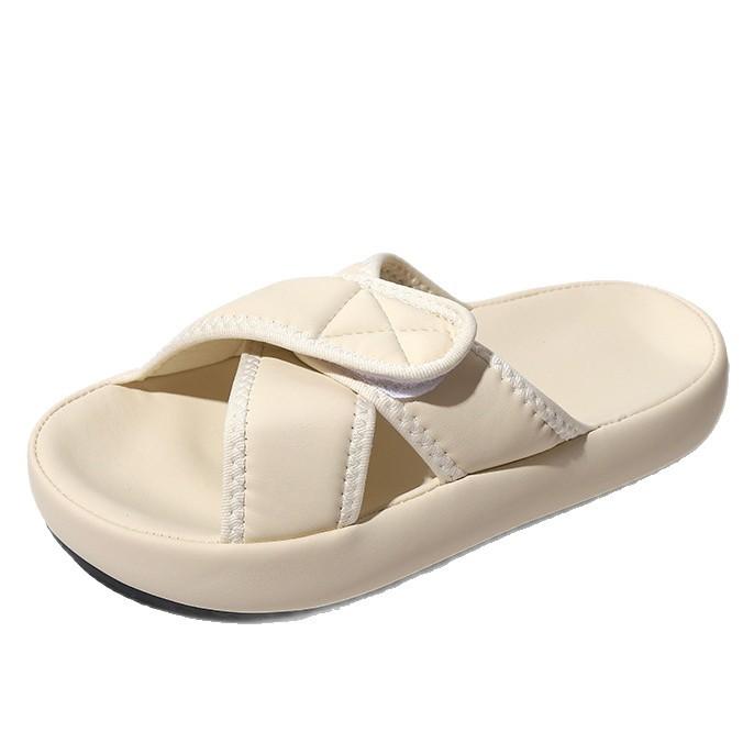 Summer Versatile Word Rad Velcro Cool Slippers Casual Wear 2025 New Thick Bottom Flat Bottom Beach Cross
