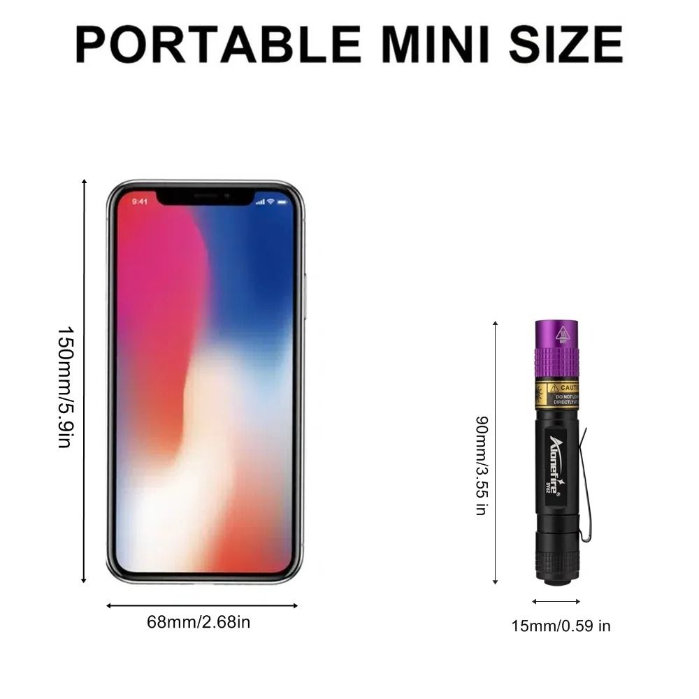 Portable Ultraviolet Light Torch Waterproof UV Inspection Lamp Mini UV Flashlight Money Detecting