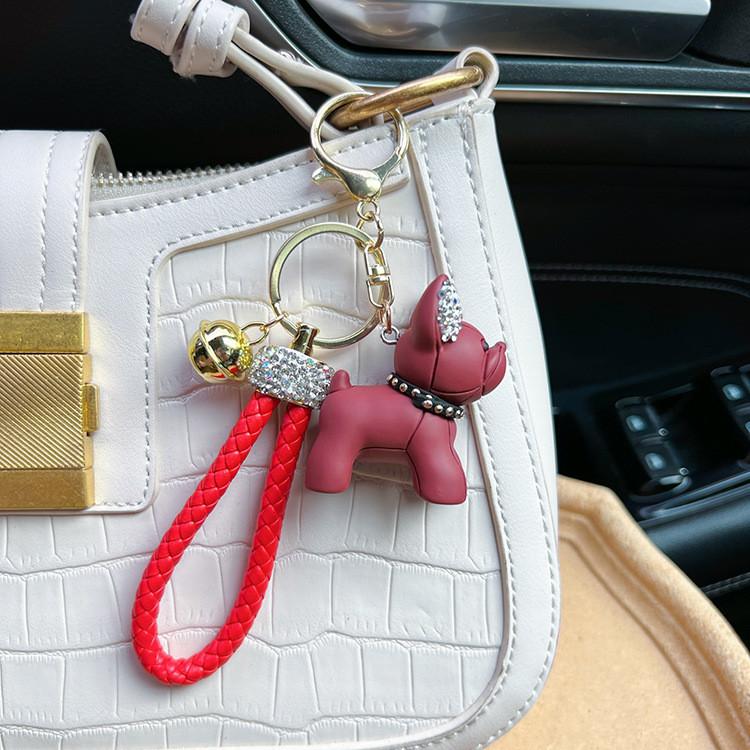 Bulldog Resin Lovely Cartoon Keychain With Shiny Diamonds Perfect For Key Car