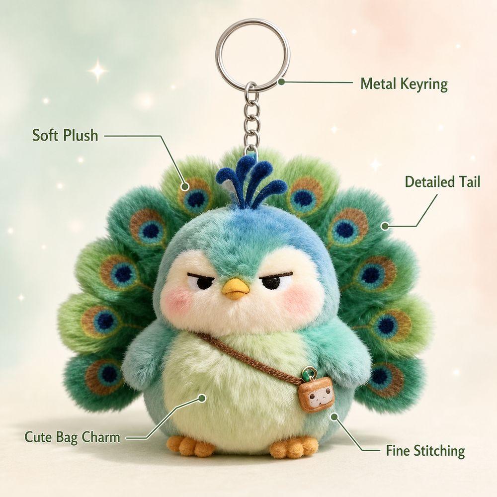 Cute Style Peacock Plush Toy Green Peacock Peacock Bag Charm Bag Accessories  Handbag Decoration