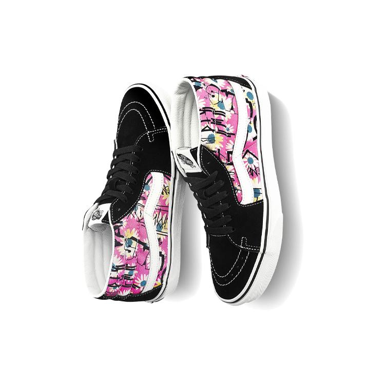 Vans Sk8 Mid Retro High Top Casual Skate Shoes Unisex Flowers Graffiti 'Black Pink White' VN0A3WM31IY