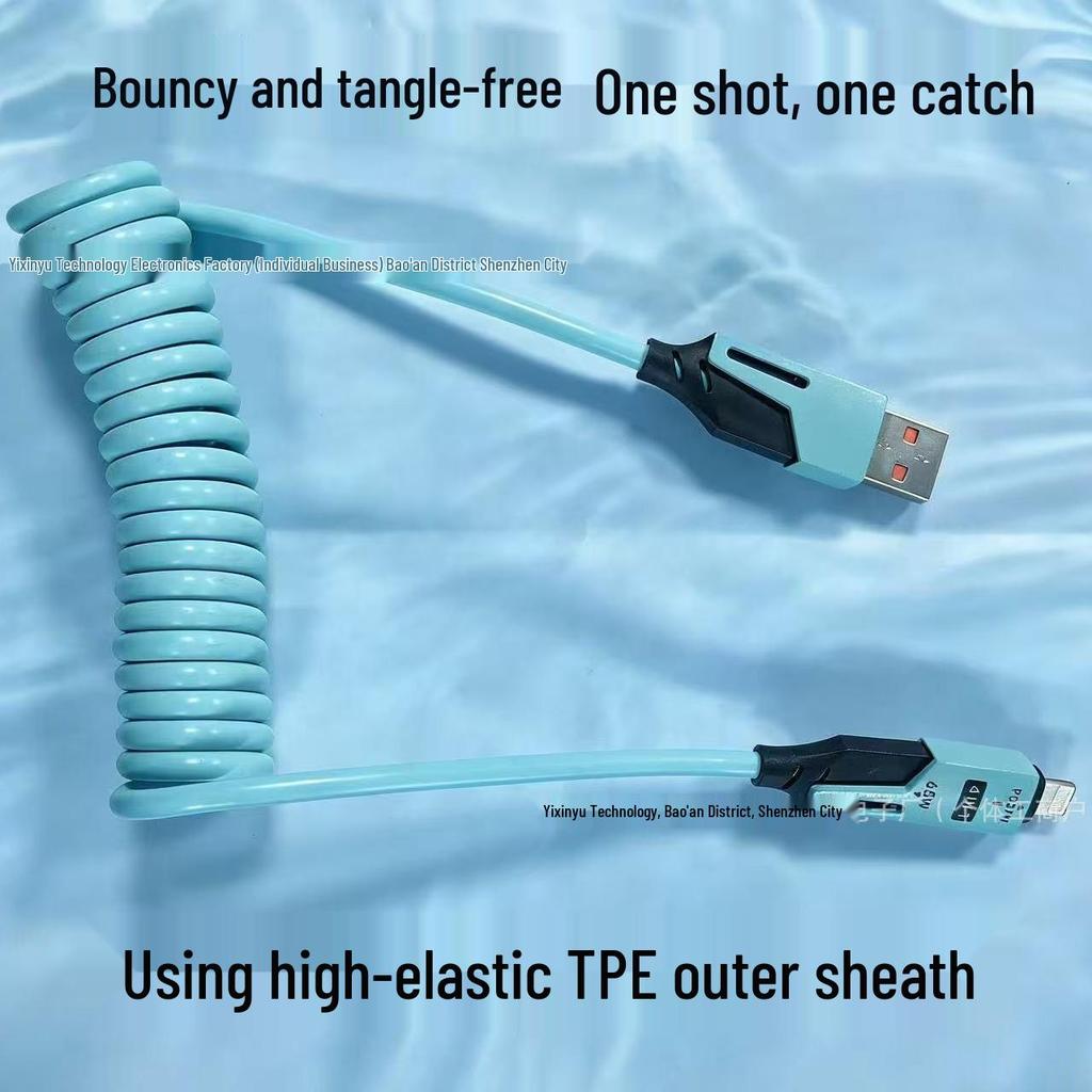 65W Einziehbarer Typ-C Schnellladegerät für Apple & Huawei - 4-in-1 Federkabel