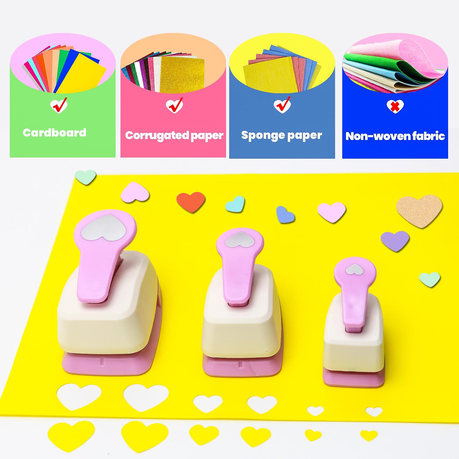 

3pcs Paper cutter for crafts Hole Puncher Punches Tool Set 3/8 5/8 1 inch Heart Paper Shapes for card making custom scrapbooking 1