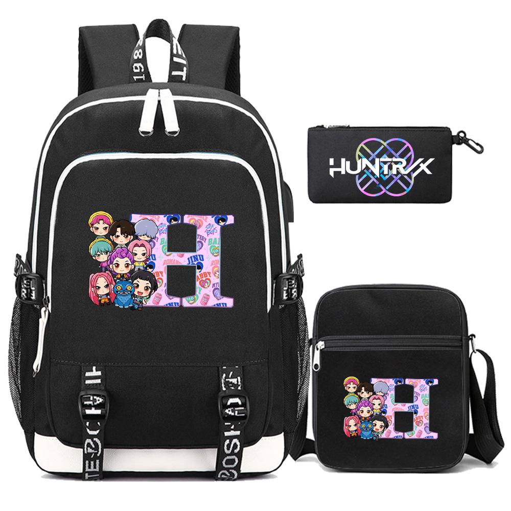 3Pcs/set 26 English Letter Kpop Printed Backpack with Shoulder Bag Pencil Case for Teenager Girl Boy Bookbag Large Capacity Waterproof Travel Bag
