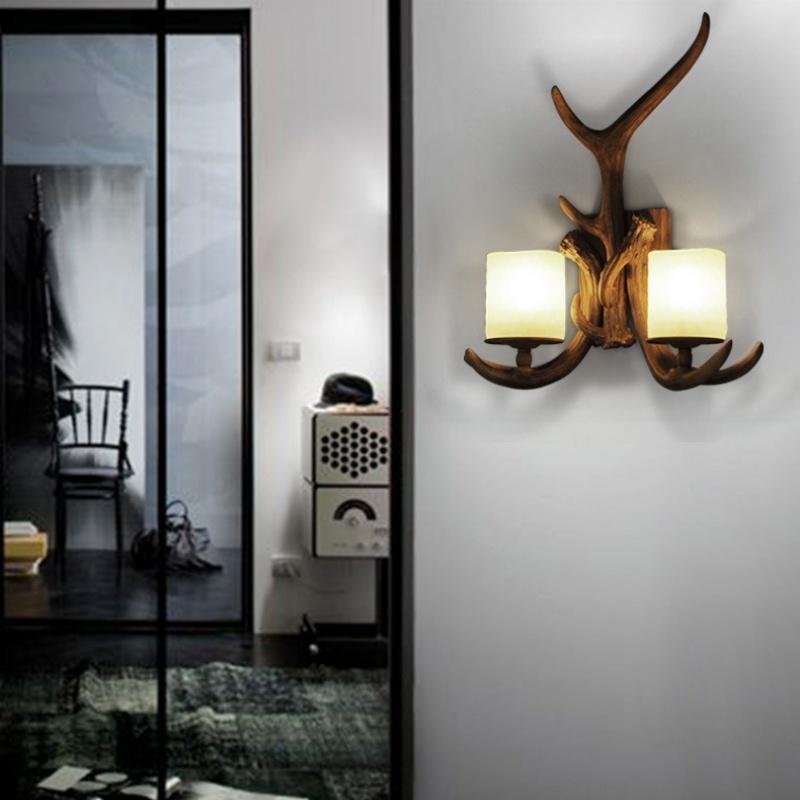 American Retro Deer Horn LED Wall Lamp Living Room Restaurant Bedroom Study Light Creative Coffee Shop Homestay Decor Lighting