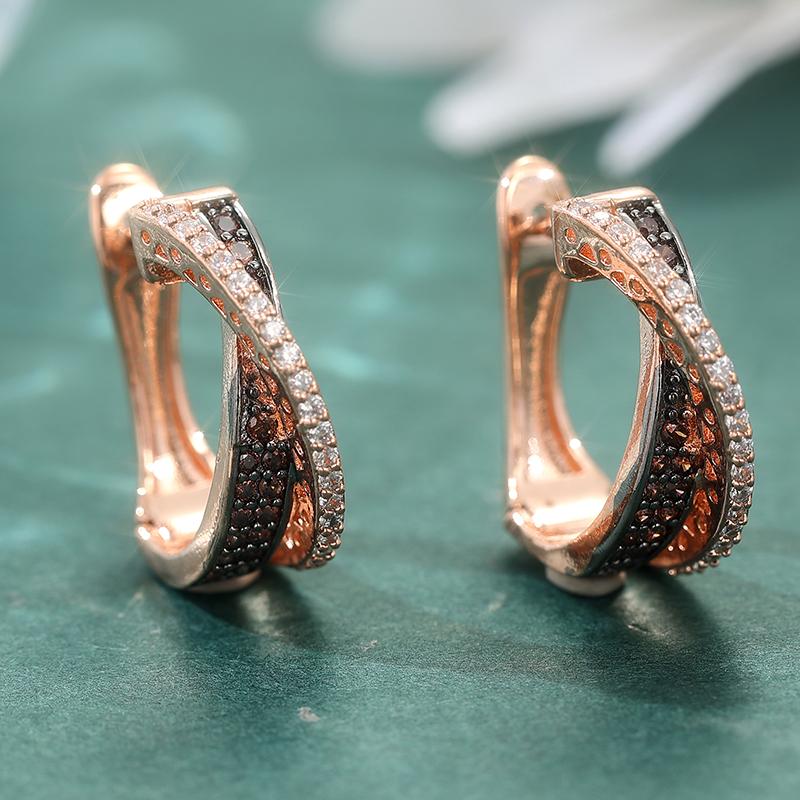 

Creative Black White Zircon Rose Gold Hoop Earrings for Women Luxury Dazzling Crossover Design Jewelry Party Gothic Accessories