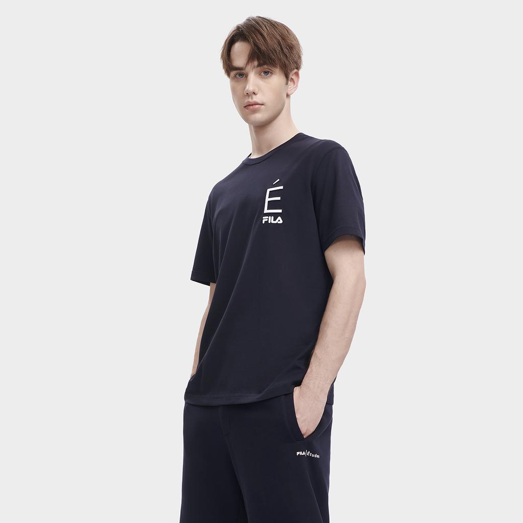 FILA X Études Logo Minimalist Fashion Sports Casual Knitted Breathable Round Neck Short Sleeve T-Shirt Men T-Shirt Legendary-Blue F11M326111F-NV