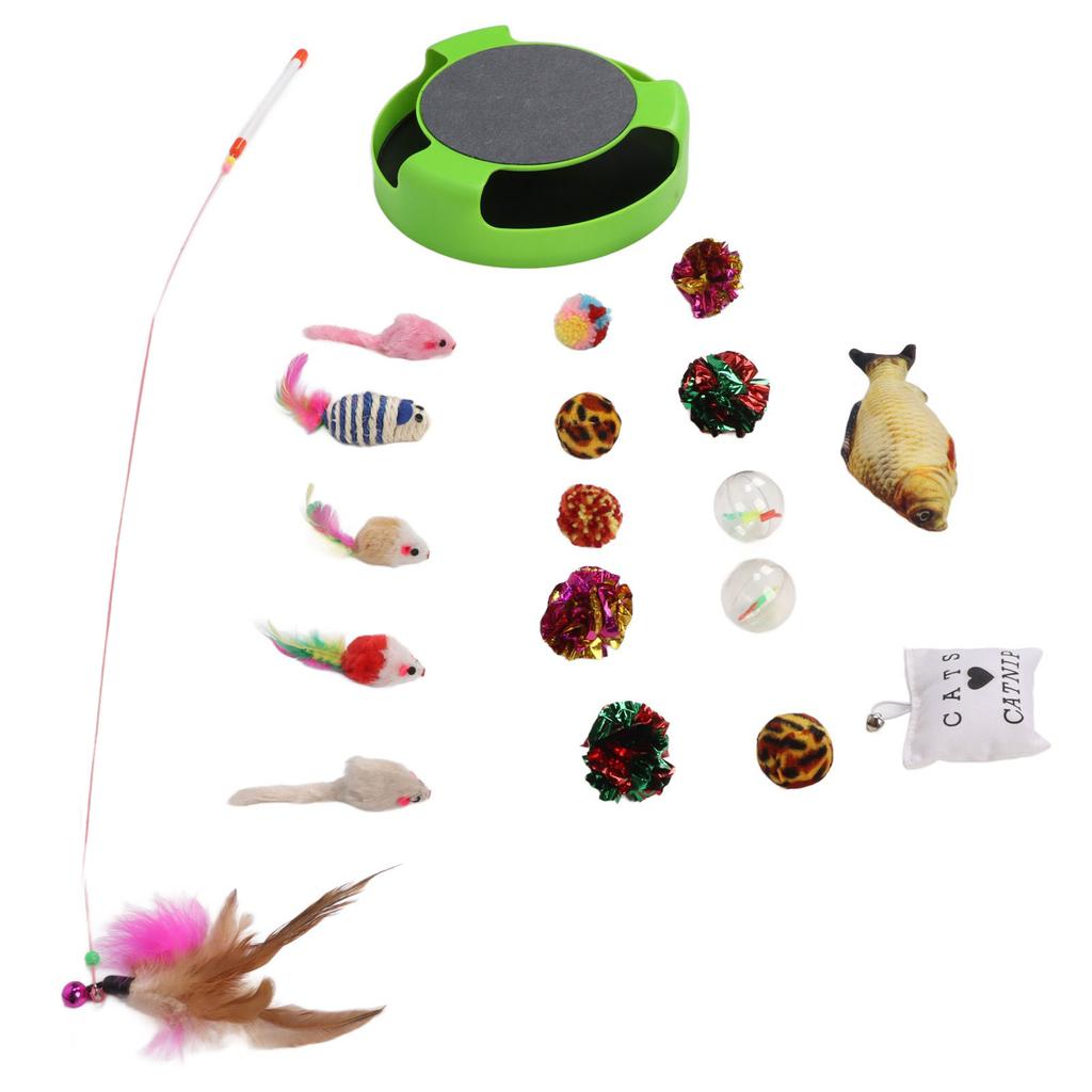 19Pcs Cat Mouse Catching Toys Pet Cat Toy Set Cat Scratching Mouse Plate Toy Funny Cat Stick Cat Toys